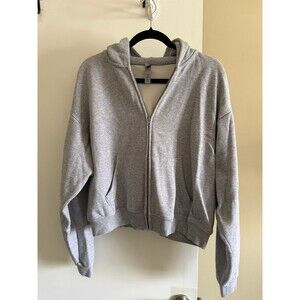 SKIMS Classic Cropped Gray Zip Up Hoodie Size Large Casual Lounge Travel WFH
